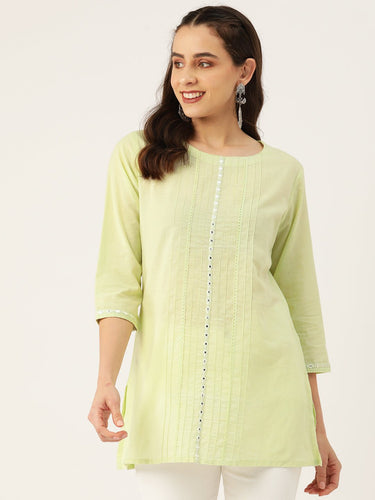 Mirror Work Pure Cotton Mirror Work Pleated Kurti - RueCollections